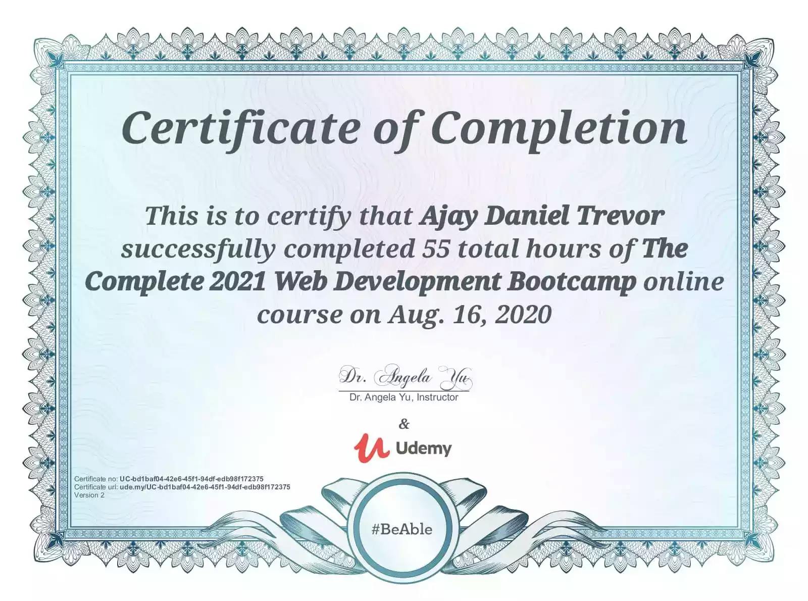 Web Development Bootcamp Certificate